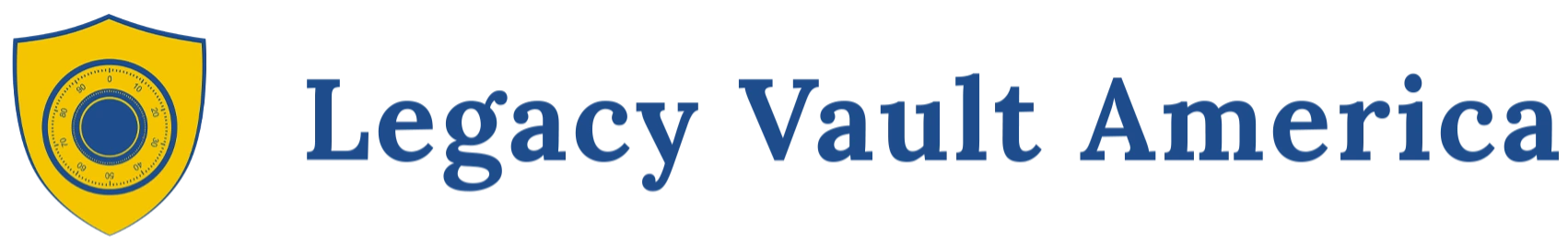 Legacy Vault America logo with gold shield icon